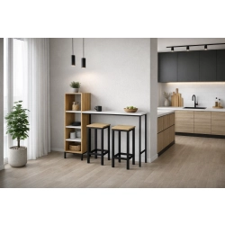 Zestaw Barowo -Jadalniany z Metalu i Drewna Litego Dębowego  Stół + 2 Taborety Model ZETS-23